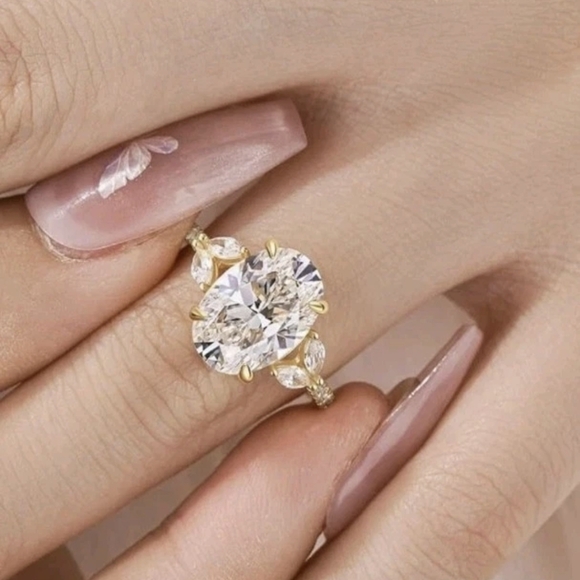 Maxine Jewelry Jewelry - Maxine 3.5 Carat Oval Cut Cubic Zirconia Gold Plated 925 Engagement Ring, 4.5